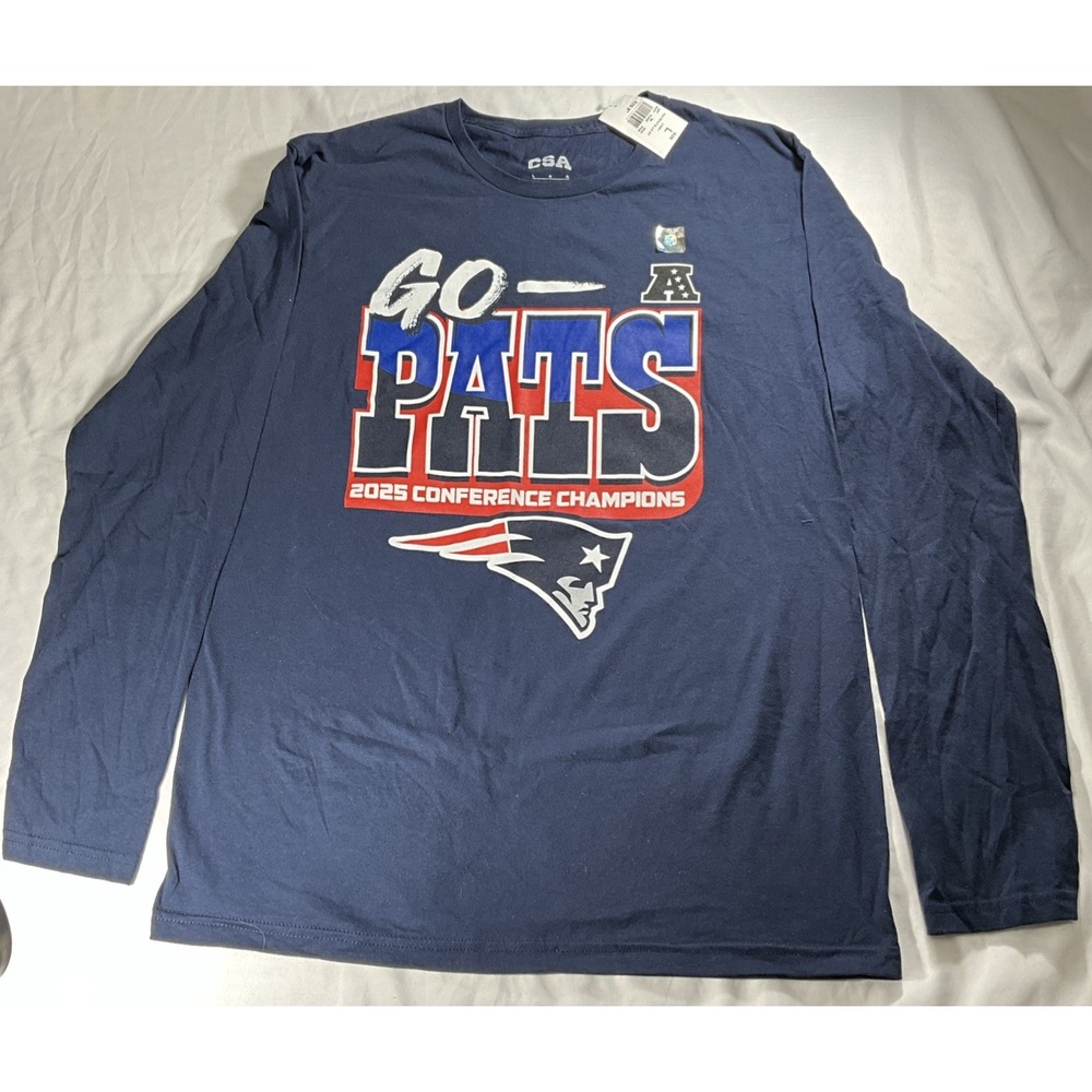 NFL Football New England Patriots 2025 AFC Champions Blue Long Sleeve Mens Large